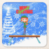 Dessous-de-verre Carré En Papier Joyeux Noël Gymnast Elf (Devant)
