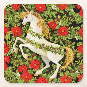 Dessous-de-verre Carré En Papier Joyeux Noël Licorne Rouge Vert Blanc