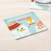 Dessous-de-verre Carré En Papier Joyeux Noël mignon Snowman Vacances d'hiver Nom (Incliné)