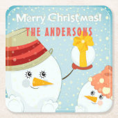 Dessous-de-verre Carré En Papier Joyeux Noël mignon Snowman Vacances d'hiver Nom (Devant)