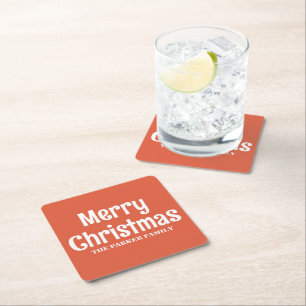 DESSOUS-DE-VERRE CARRÉ EN PAPIER JOYEUX NOËL NOM DE FAMILLE PERSONNALISÉ SIMPLE 