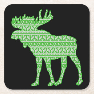 DESSOUS-DE-VERRE CARRÉ EN PAPIER JOYEUX NOËL ORIGNAL CERF VERT
