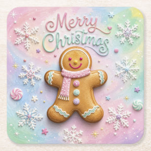 Dessous-de-verre Carré En Papier Joyeux Noël Pâtisserie Gingerbread Flocons de Neig