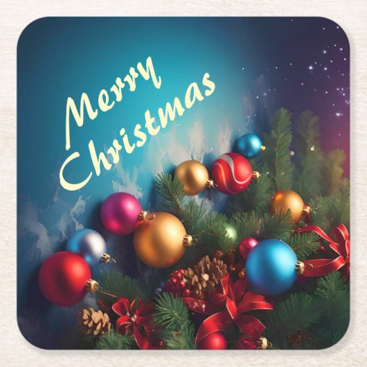 Dessous-de-verre Carré En Papier Joyeux Noël personnalisé Personnaliser le texte (Devant)