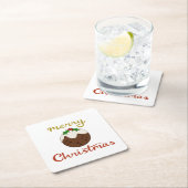 Dessous-de-verre Carré En Papier Joyeux Noël+Pudding Design (En situation)
