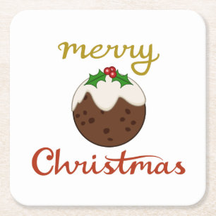 Dessous-de-verre Carré En Papier Joyeux Noël+Pudding Design