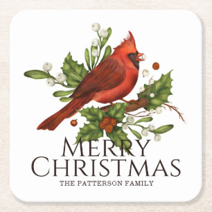 Dessous-de-verre Carré En Papier Joyeux Noël Red Cardinal Holly Personnalisé