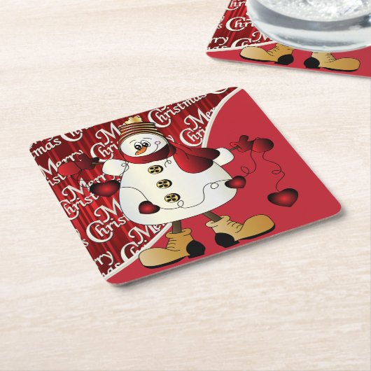 Dessous-de-verre Carré En Papier Joyeux Noël Red Snowman (Incliné)