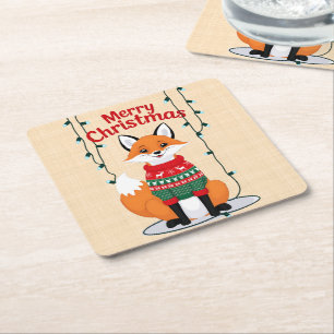 Dessous-de-verre Carré En Papier Joyeux Noël, Renard !
