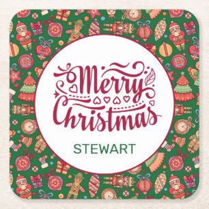 Dessous-de-verre Carré En Papier Joyeux Noël Rétro Personnalisé