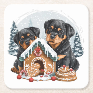 Dessous-de-verre Carré En Papier Joyeux Noël Rottweiler Chiens en pain d'épices Mai