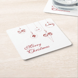 Dessous-de-verre Carré En Papier Joyeux Noël Rouge Monogramme Bauble Ornements