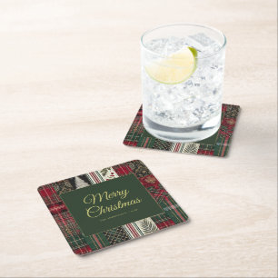 Dessous-de-verre Carré En Papier Joyeux Noël Rustique Plaid Motif