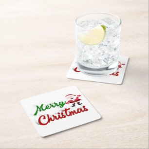 Dessous-de-verre Carré En Papier Joyeux Noël Santa Claus rouge vert script
