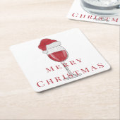 Dessous-de-verre Carré En Papier Joyeux Noël Santa Hat Vin Verre Fête (Incliné)