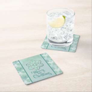 Dessous-de-verre Carré En Papier Joyeux Noël Snowflakes Iridescente Green