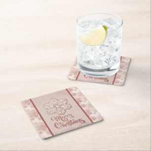 Dessous-de-verre Carré En Papier Joyeux Noël Snowflakes Rose Gold Parties scintilla