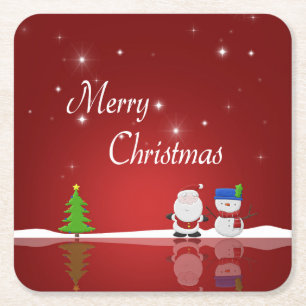 Dessous-de-verre Carré En Papier Joyeux Noël Snowman et Père Noël
