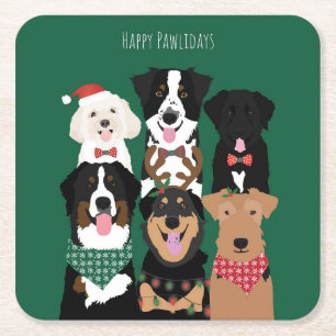 Dessous-de-verre Carré En Papier Joyeux Pawlidays de mignons chiens de Noël