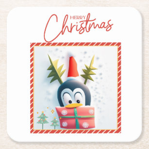 Dessous-de-verre Carré En Papier Joyeux pingouin de Noël