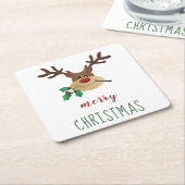 Dessous-de-verre Carré En Papier Joyeux rennes de Noël avec Mistletoe (Incliné)