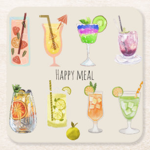 Dessous-de-verre Carré En Papier Joyeux repas Cute cocktail Watercolor party rose