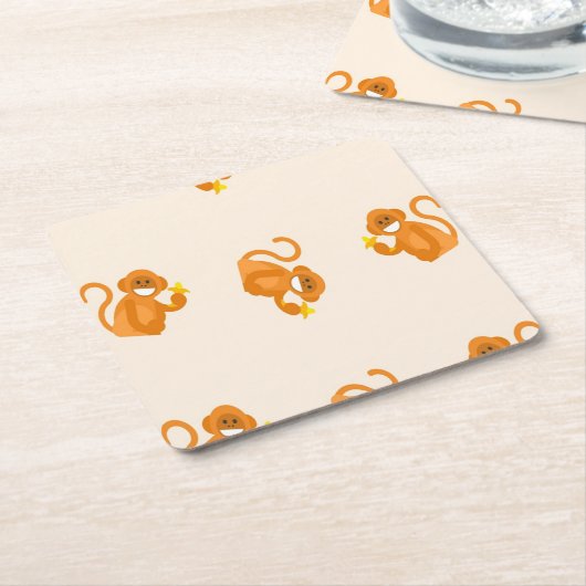 Dessous-de-verre Carré En Papier Joyeux singes mangeant un motif de banane (Incliné)