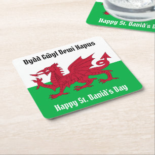 Dessous-de-verre Carré En Papier Joyeux St. David's Day Red Dragon Gallois Drapeau