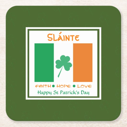 Dessous-de-verre Carré En Papier JOYEUX ST PATRICK'S DAY Sláinte Shamrock irlandais (Devant)