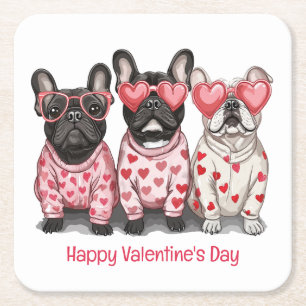 Dessous-de-verre Carré En Papier Joyeux Valentines Day French Bulldog