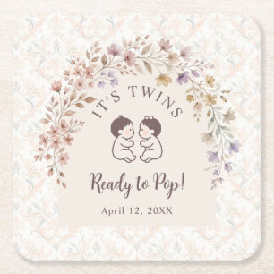 Dessous-de-verre Carré En Papier Jumeaux Capricieux Baby Shower Vintage Floral LPM2