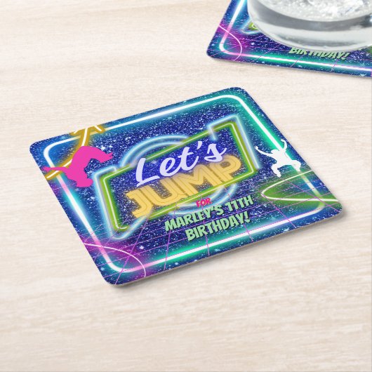 Dessous-de-verre Carré En Papier Jump Party Bounce Neon Trampoline Park (Incliné)