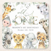 Dessous-de-verre Carré En Papier Jungle Animals, Safari, Wild One, First Birthday (Devant)
