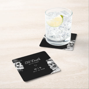 Dessous-de-verre Carré En Papier Jusqu'à ce que la mort nous sépare crânes gothique