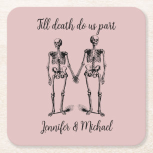 Dessous-de-verre Carré En Papier Jusqu'à la mort nous séparons Skeleton Couple Nom