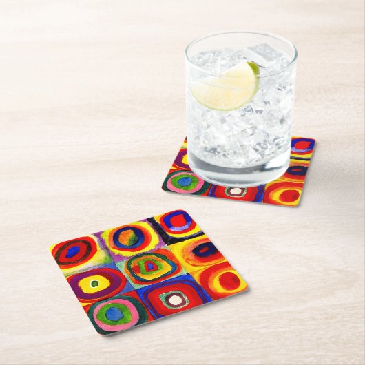 Dessous-de-verre Carré En Papier Kandinsky Farbstudie Cercles Carré Quadrate Art (En situation)