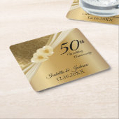 Dessous-de-verre Carré En Papier Keepsaké 50e anniversaire 💞 Mariage d'or (Incliné)