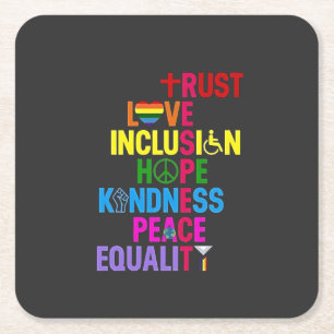 Dessous-de-verre Carré En Papier Kindness Peace Equality Love Inclusion Hope