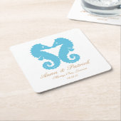 Dessous-de-verre Carré En Papier Kissing Seahorses-Destination Plage Mariage Faveur (Incliné)