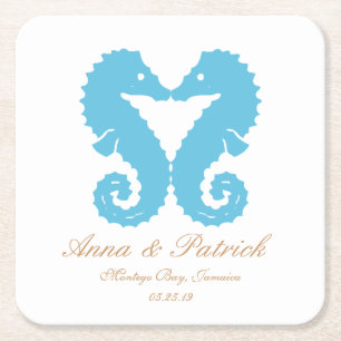 Dessous-de-verre Carré En Papier Kissing Seahorses-Destination Plage Mariage Faveur