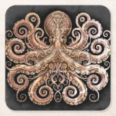 Dessous-de-verre Carré En Papier Kraken Steampunk Octopus Ornate Gold Noir (Devant)