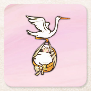 Dessous-de-verre Carré En Papier La cigogne porte une petite fille