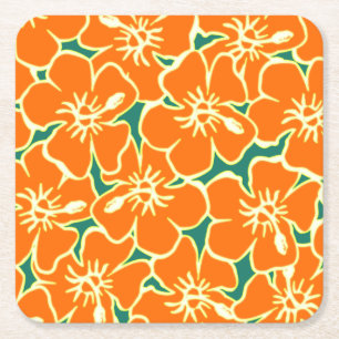 Dessous-de-verre Carré En Papier La ketmie orange fleurit Luau hawaïen tropical