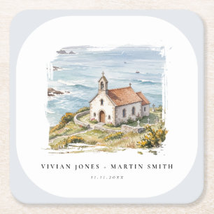 Dessous-de-verre Carré En Papier La petite chapelle au bord de la mer Mariage