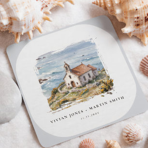 Dessous-de-verre Carré En Papier La petite chapelle au bord de la mer Mariage