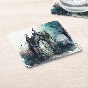 Dessous-de-verre Carré En Papier La série Porte de Cimetière Gothique Design 11