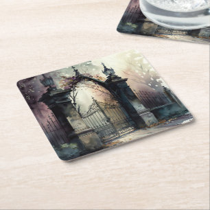 Dessous-de-verre Carré En Papier La série Porte de Cimetière Gothique Design 12