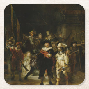 Dessous-de-verre Carré En Papier La Veille de la nuit, Rembrandt van Rijn
