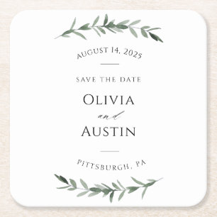 Dessous-de-verre Carré En Papier La verdure botanique sauve la date