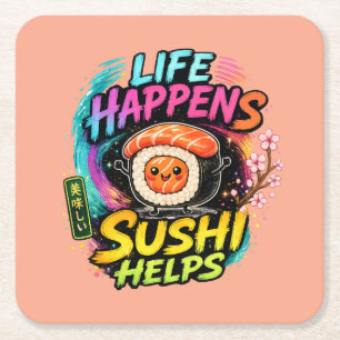 Dessous-de-verre Carré En Papier La vie arrive Sushi aide